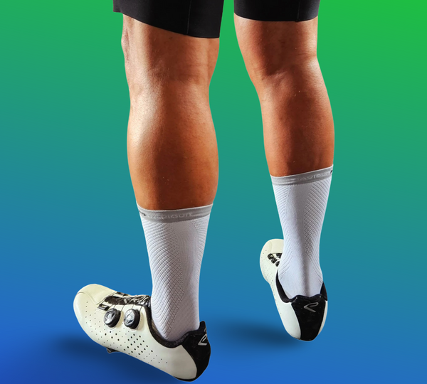 Saviour Cycling | Saviour Pro Simple Grey Band | White Cycling Socks | 17cm Cuff | Q-Skin | Size Small/Medium (36-42 EU) Large/XLarge (43-48)