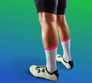 Saviour Cycling | Saviour Pro Simple Pink Band | White Cycling Socks | 17cm Cuff | Q-Skin | Size Small/Medium (36-42 EU) Large/XLarge (43-48)