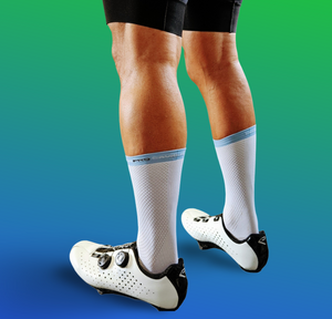 Saviour Cycling | Saviour Pro Simple Blue Band | White Cycling Socks | 17cm Cuff | Q-Skin | Size Small/Medium (36-42 EU) Large/XLarge (43-48)