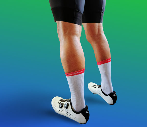 Saviour Cycling | Saviour Pro Simple Red Band | White Cycling Socks | 17cm Cuff | Q-Skin | Size Small/Medium (36-42 EU) Large/XLarge (43-48)