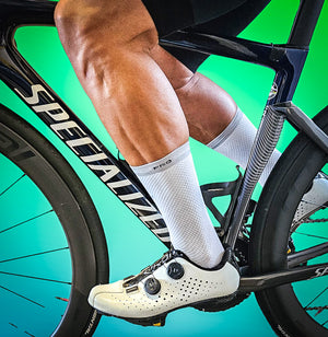 Saviour Pro Performance Cycling Socks | White | 17cm Cuff | Q-Skin | Large / X Large (43–48 EU) (5 pair bundle)