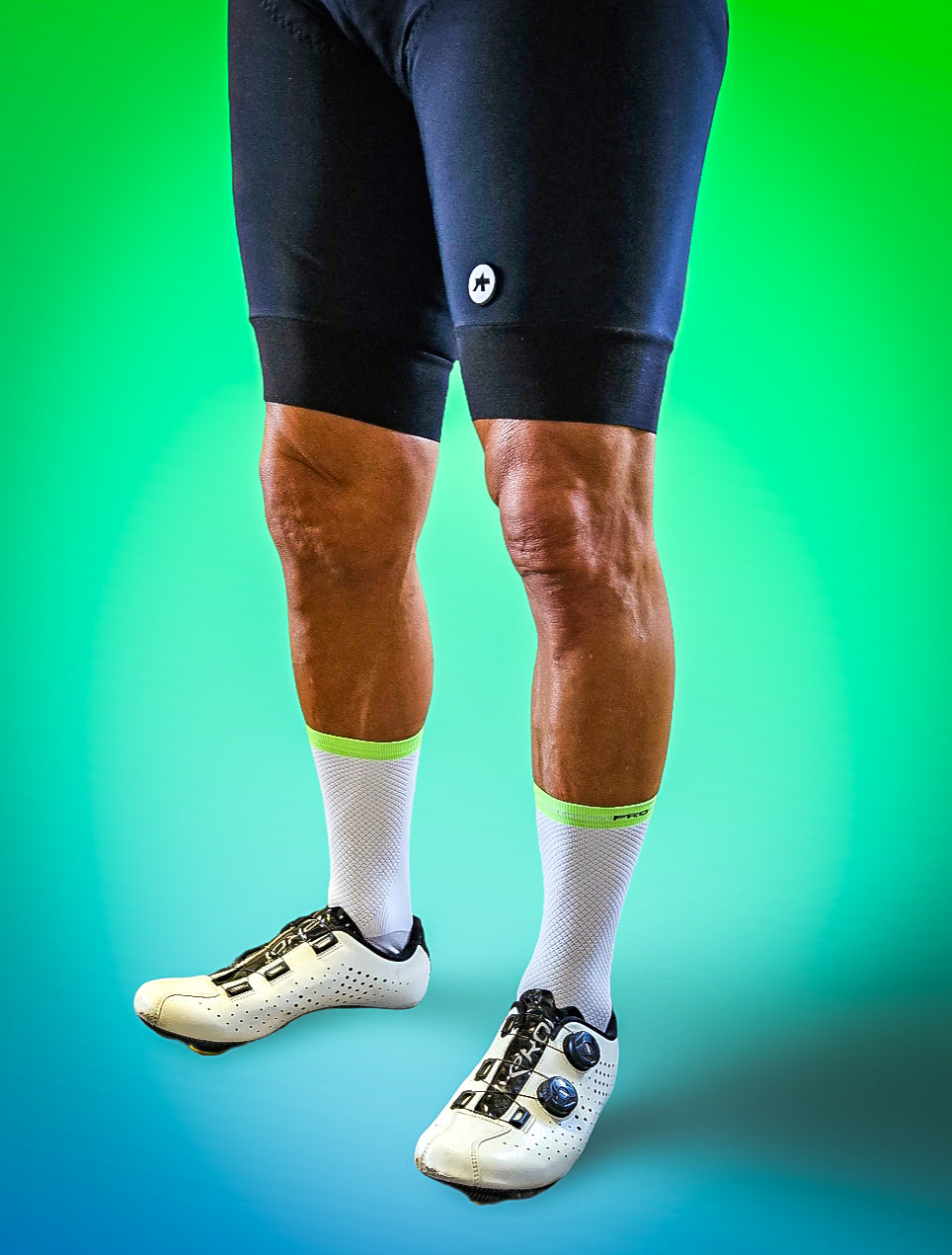 Saviour Cycling Saviour Pro Simple Green Band Cycling Socks 17cm Cuff Q Skin Large XLarge