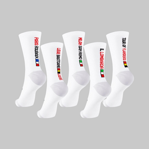 Saviour Cycling | The Monuments | Paris Roubaix | White Pro Cycling Socks | 17cm Cuff | Q-Skin | Size Small/Medium (36-42 EU) Large/XLarge (43-48)