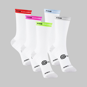Saviour Cycling | Saviour Pro Simple Blue Band | White Cycling Socks | 17cm Cuff | Q-Skin | Size Small/Medium (36-42 EU) Large/XLarge (43-48)