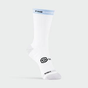 Saviour Cycling | Saviour Pro Simple Blue Band | White Cycling Socks | 17cm Cuff | Q-Skin | Size Small/Medium (36-42 EU) Large/XLarge (43-48)