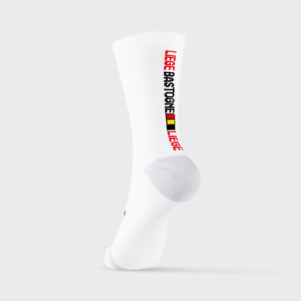 Saviour Cycling | The Monuments | Liege Bastone Liege | White Pro Cycling Socks | 17cm Cuff | Q-Skin | Size Small/Medium (36-42 EU) Large/XLarge (43-48)