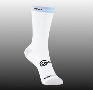 Saviour Cycling | Saviour Pro Simple Blue Band | White Cycling Socks | 17cm Cuff | Q-Skin | Size Small/Medium (36-42 EU) Large/XLarge (43-48)